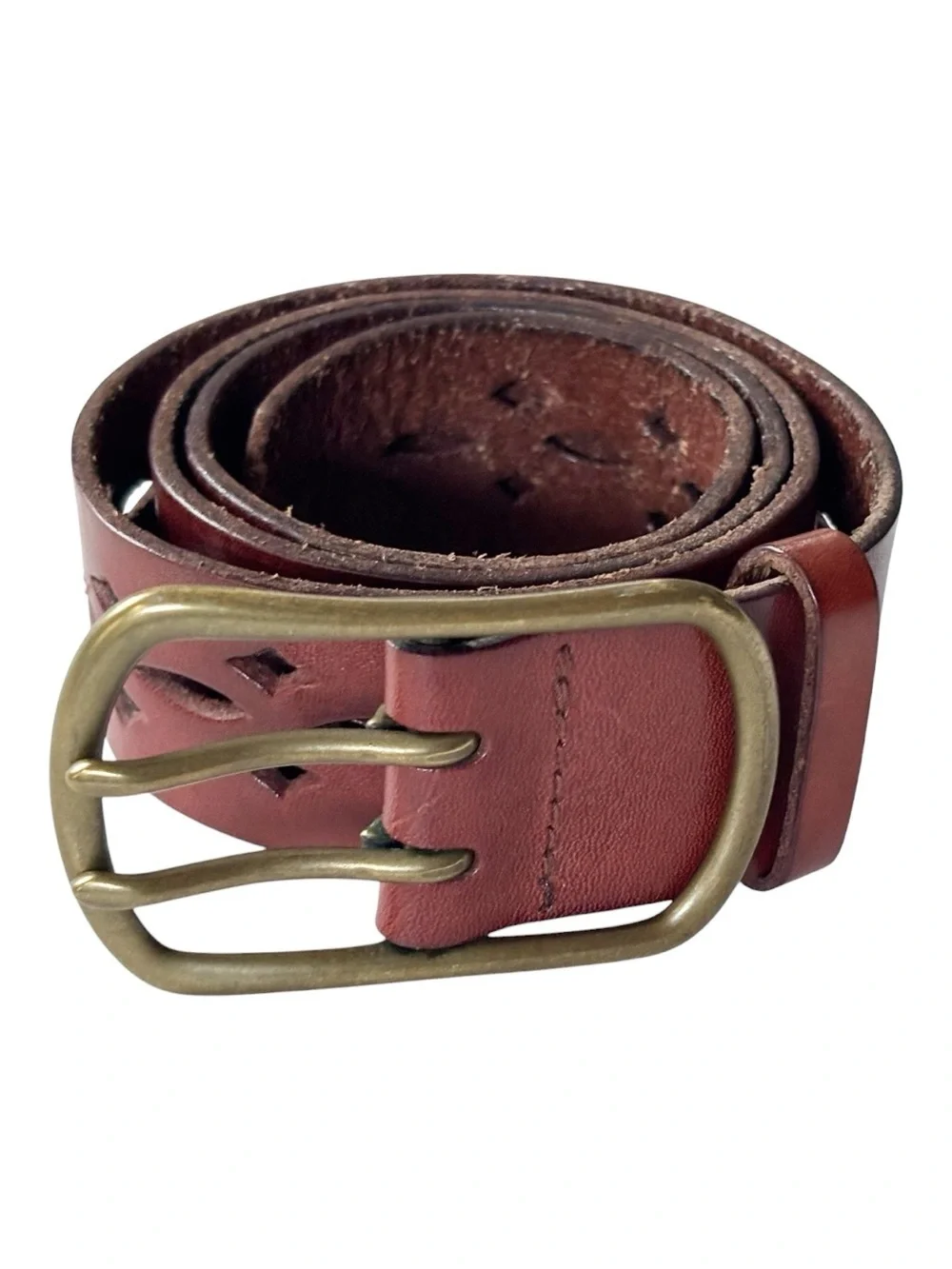 J. crew vintage hand made in England cut out design leather belt solid brass | S